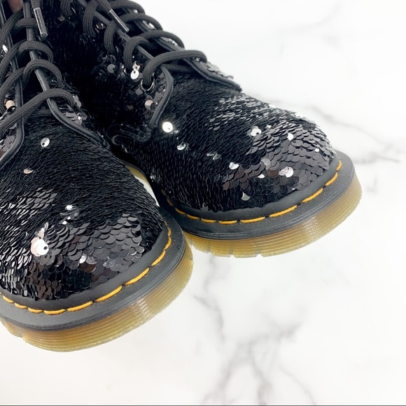 DR. MARTENS 1460 Pascal Sequin Black Silver Boots - Picture 9 of 16